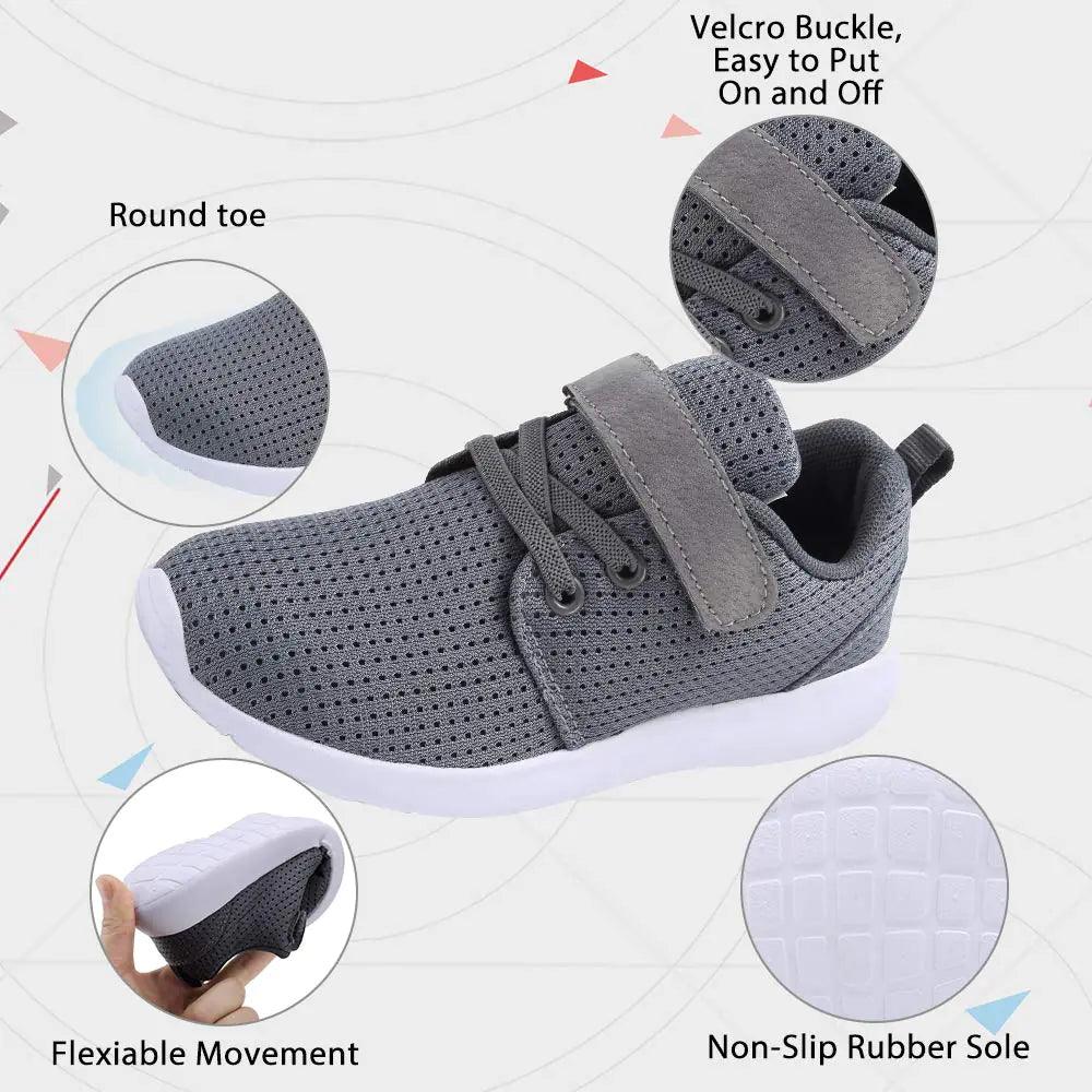 TOEDNNQI Boys Girls Sneakers Kids Lightweight Breathable Strap Athletic Running Shoes for Toddler/Little Kid/Big Kid 6 Toddler Grey - Evallys.com # #