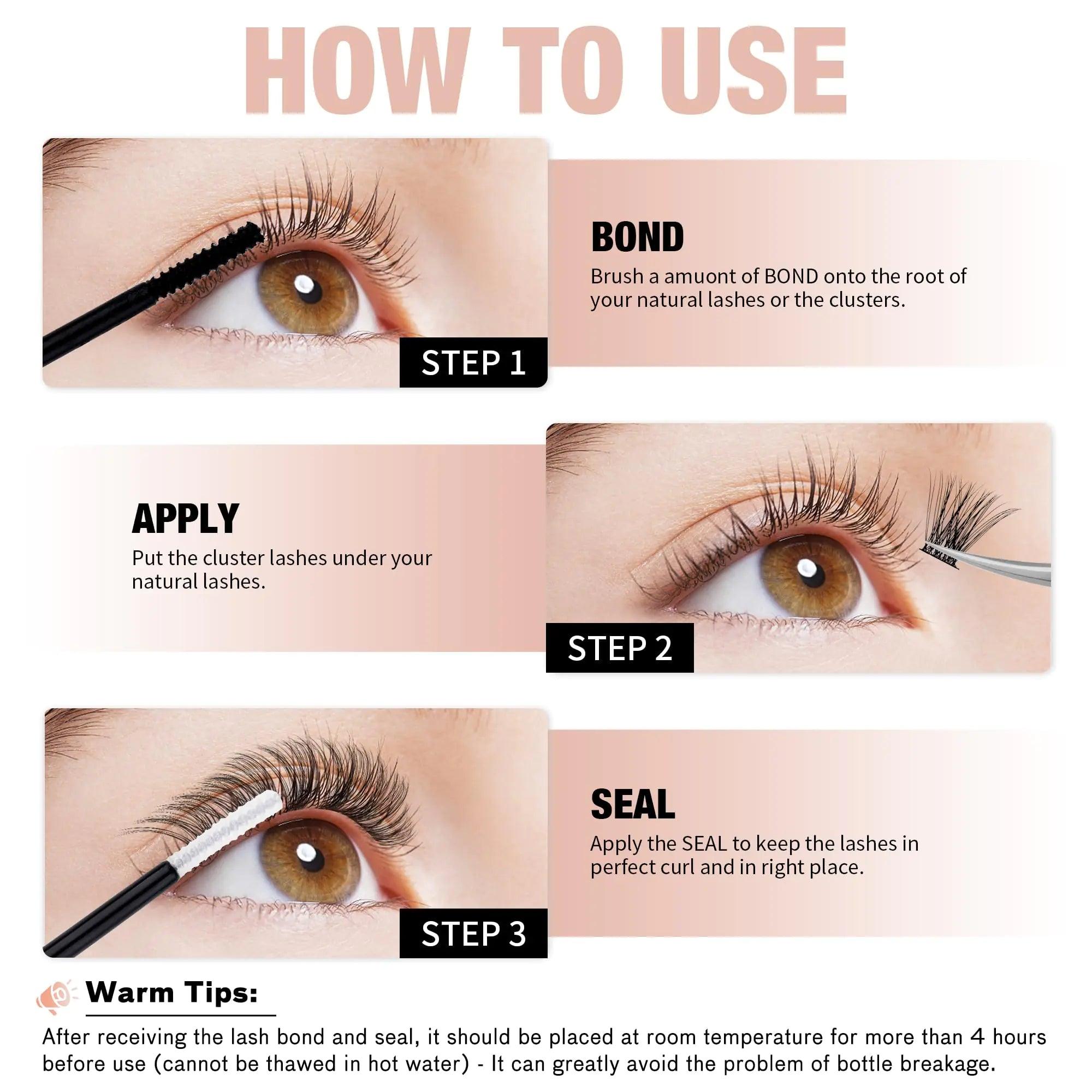 GEMERRY Lash Bond and Seal Cluster Lash Glue for Individual Lashes Long Retention 48-72 Hours Waterproof Individual Lash Glue for Lash Clusters DIY Eyelash Extensions Glue at Home 10ml BLACK BOND+CLEAR SEAL - Evallys.com # #