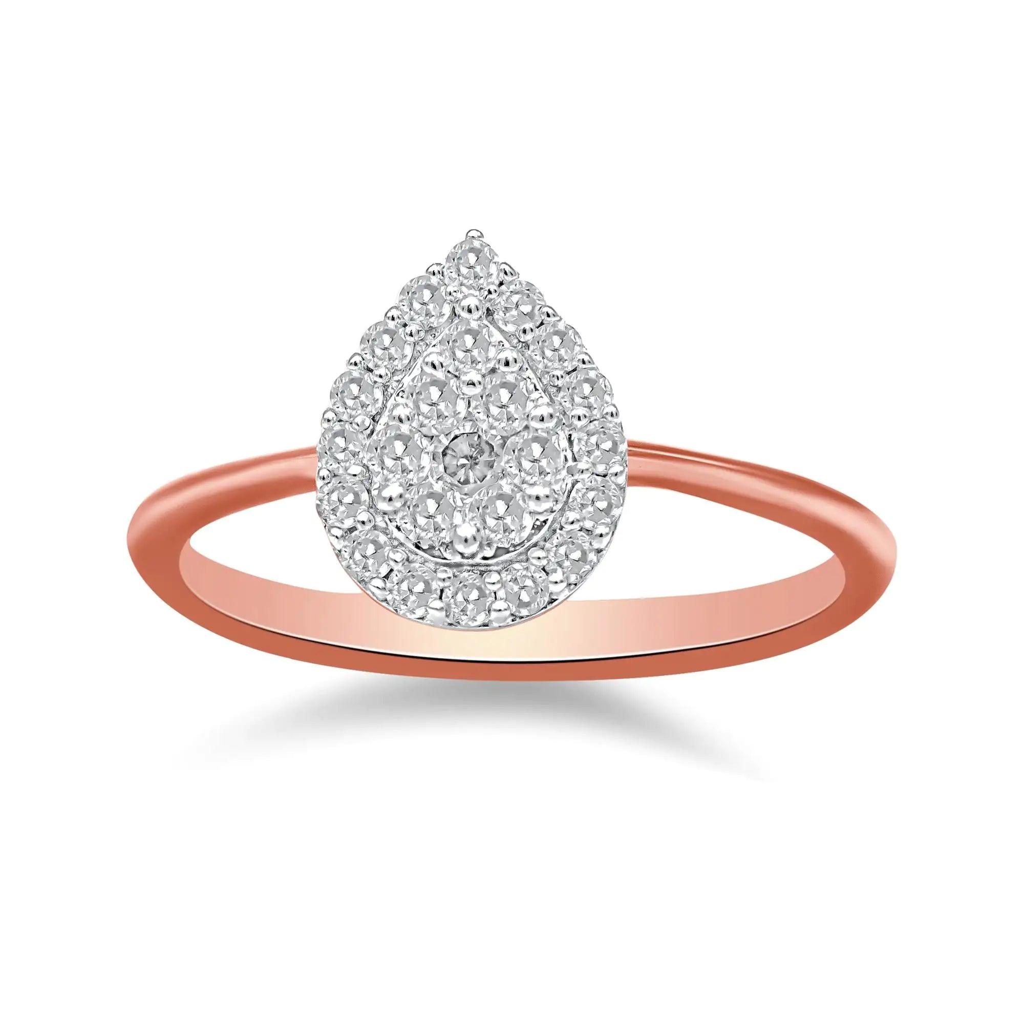 10K Rose Gold 3/8 Cttw Round-Cut Diamond Pear Promise Ring (I-J Color, I2-I3 Clarity) - Evallys.com # #