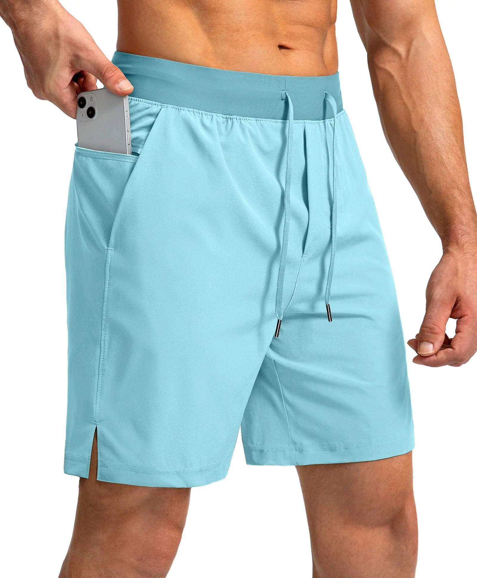 Men's Running Shorts with Zipper Pockets 7 Inch / 5 Inch Lightweight Quick Dry Gym Workout Athletic Shorts for Men 7 Inseam 3X-Large Light Blue - Evallys.com # #