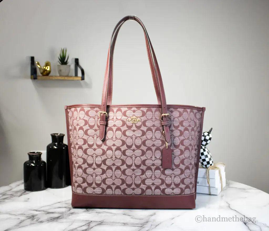 Coach Mollie Wine Signature Denim Chambray Canvas Leather Tote - Evallys.com # #