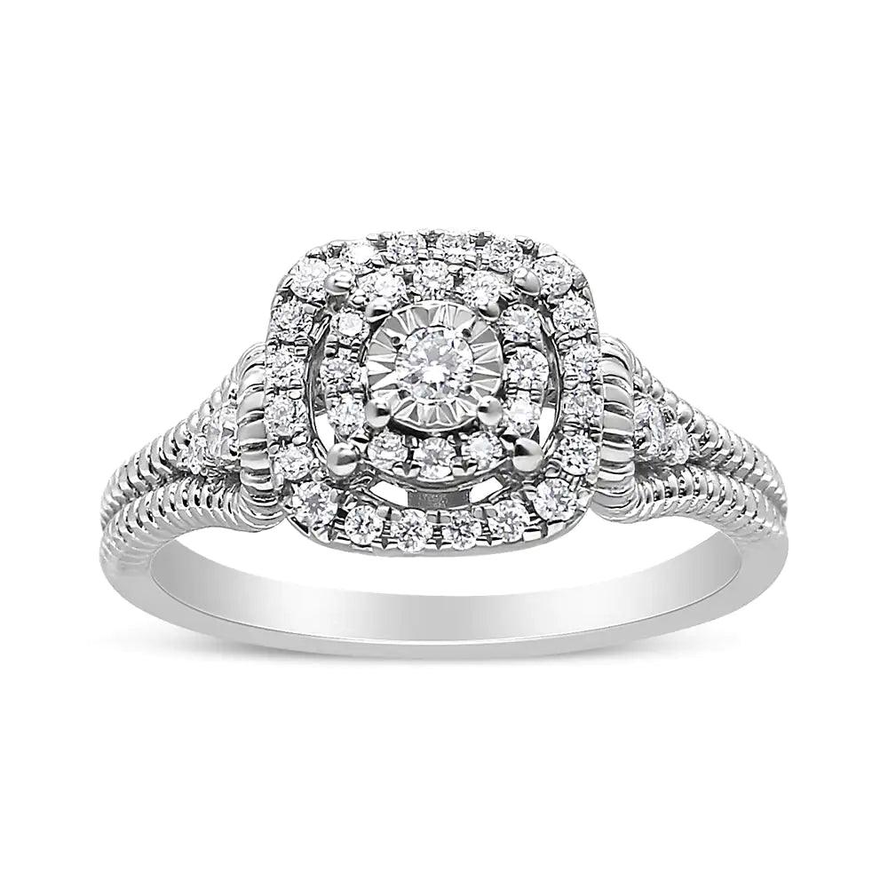 .925 Sterling Silver 1/3 Cttw Miracle Set Round-Cut Diamond Cocktail Ring (H-I Color, I1-I2 Clarity) - Evallys.com # #