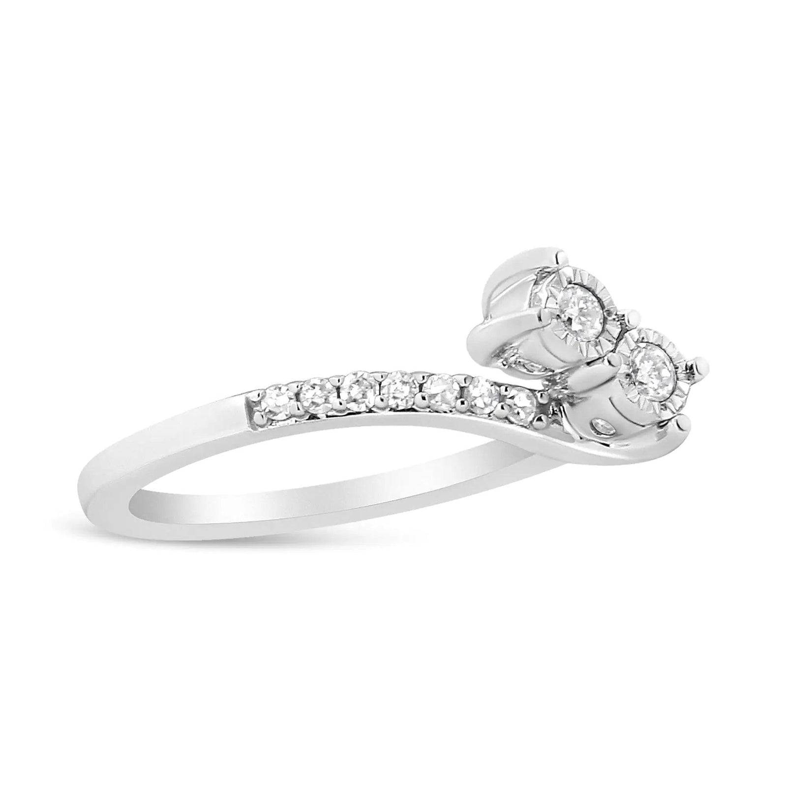 10K White Gold 1/4 Cttw Miracle Set Round Cut Diamond Two-Stone Ring (H-I Color, I2 Clarity) - Evallys.com # #