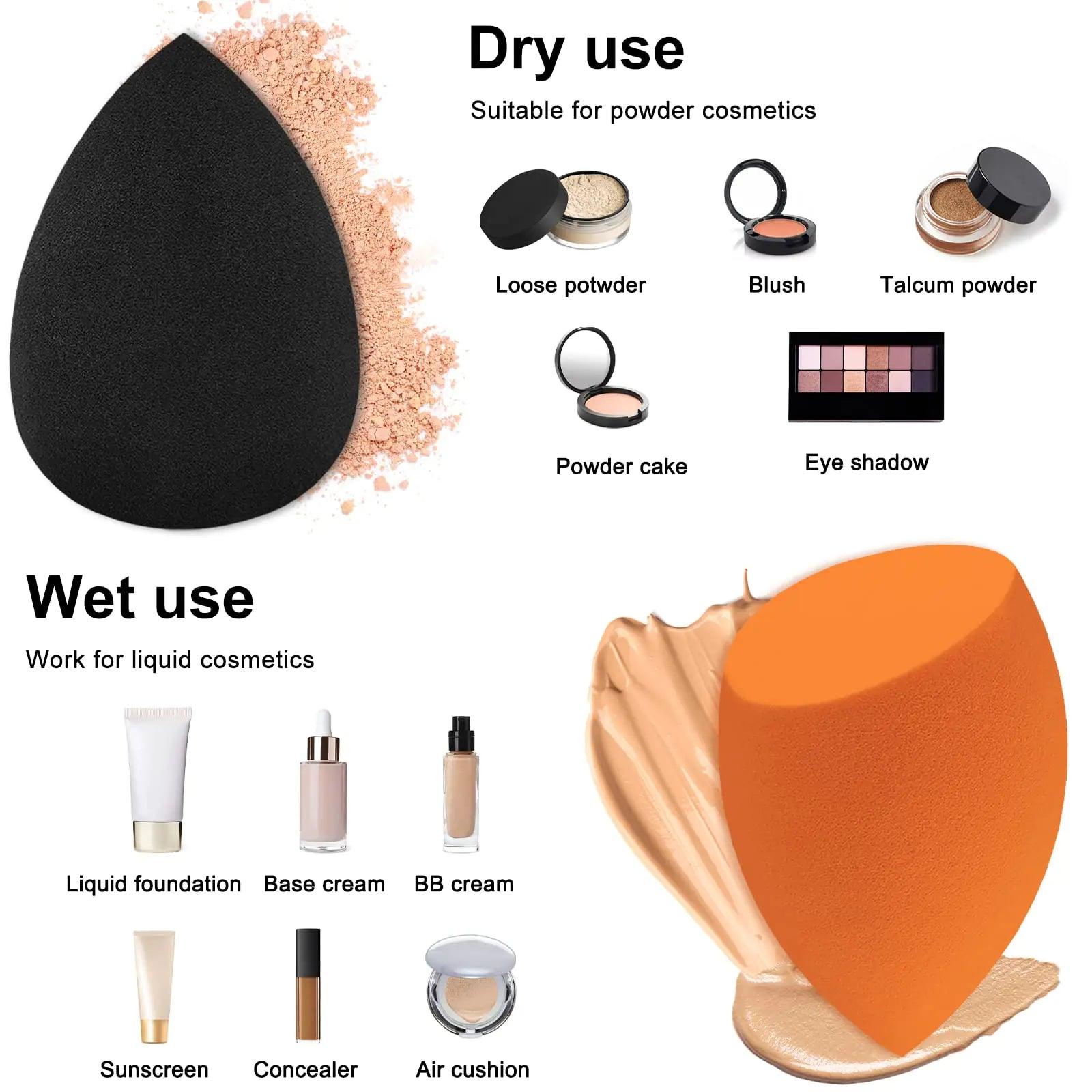 12 Pieces Professional Makeup Sponge Set,Latex Free Flawless Soft Setting Face Puffs,Makeup Blending Sponge Cosmetic Applicator for Powder,Liquid,Facial Makeup Tools 12Pcs Black+Orange - Evallys.com # #