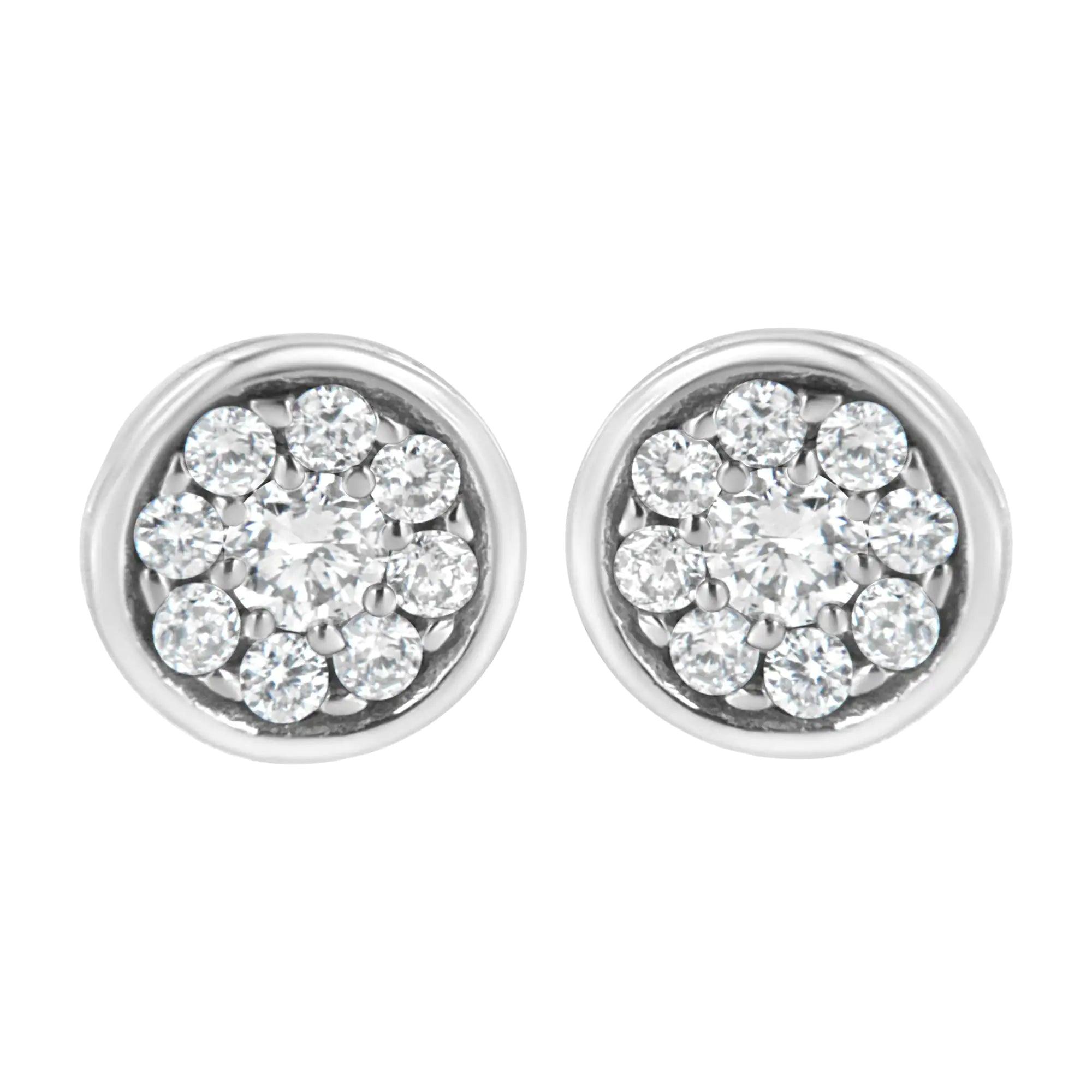 .925 Sterling Silver 1/3 cttw Lab Grown Diamond Floral Cluster Stud Earring (F-G Color, VS2-SI1 Clarity) - Evallys.com # #