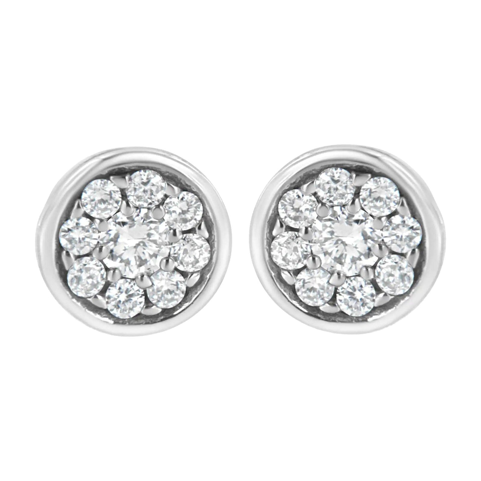 .925 Sterling Silver 1/3 cttw Lab Grown Diamond Floral Cluster Stud Earring (F-G Color, VS2-SI1 Clarity) - Evallys.com # #