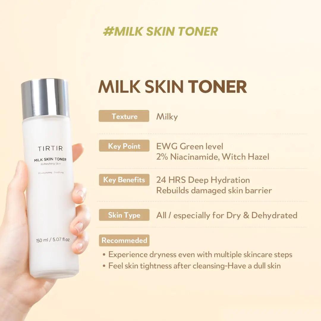 TIRTIR Milk Skin Toner Light | Instant Hydration with 4% Niacinamide, Pore-tightening, Vegan toner for Acne-prone, Sensitive & Oily skin, Fungal Acne Safe, Panthenol, Allantoin, Vitamin B, 0.67 Fl Oz 0.67 Fl Oz (Pack of 1) - Evallys.com # #