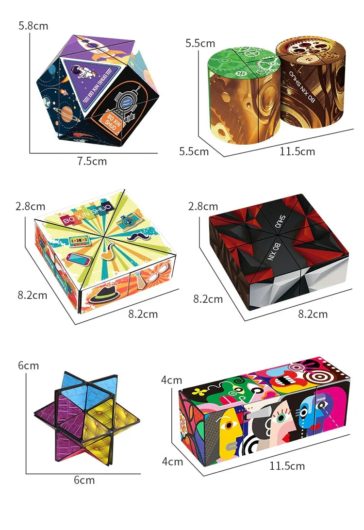 3D Geometric Magnetic Cube Sky Blue Variable Infinite Deformation Mechanical Cylindrical Educational Toy for Children and Men - Evallys.com