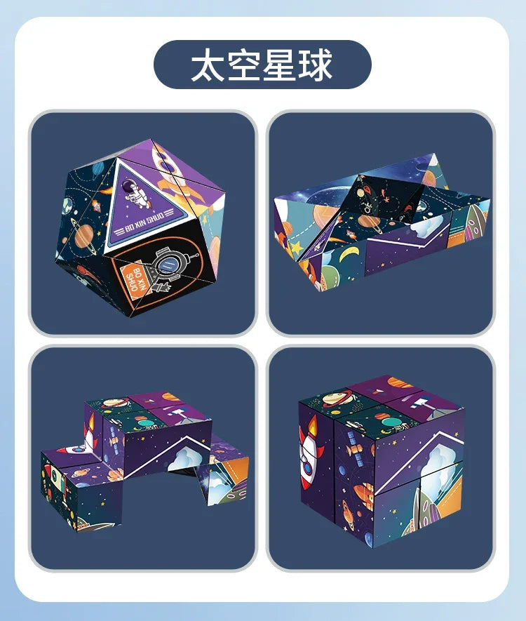 3D Geometric Magnetic Cube Sky Blue Variable Infinite Deformation Mechanical Cylindrical Educational Toy for Children and Men - Evallys.com