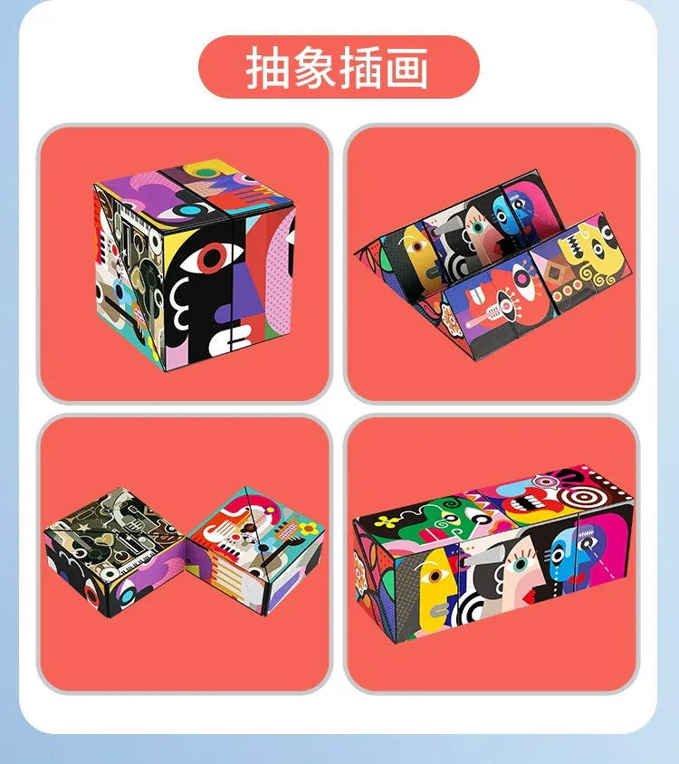 3D Geometric Magnetic Cube Sky Blue Variable Infinite Deformation Mechanical Cylindrical Educational Toy for Children and Men - Evallys.com