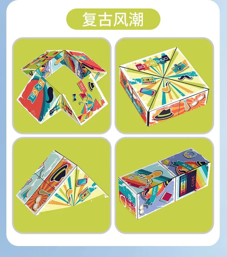 3D Geometric Magnetic Cube Sky Blue Variable Infinite Deformation Mechanical Cylindrical Educational Toy for Children and Men - Evallys.com