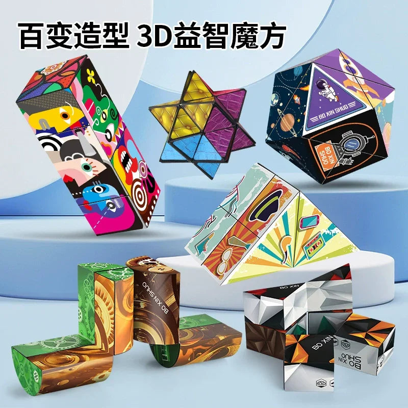 3D Geometric Magnetic Cube Sky Blue Variable Infinite Deformation Mechanical Cylindrical Educational Toy for Children and Men - Evallys.com