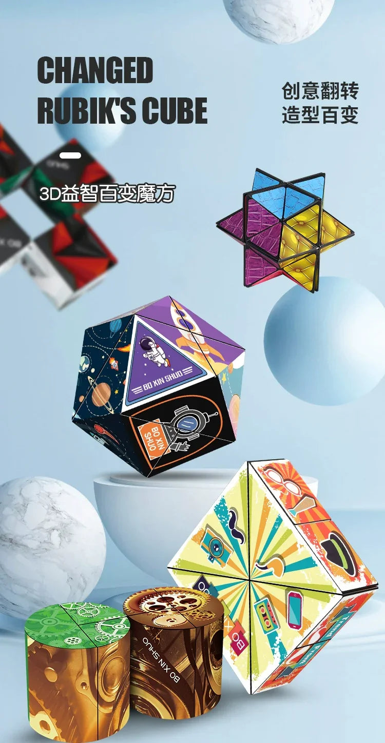 3D Geometric Magnetic Cube Sky Blue Variable Infinite Deformation Mechanical Cylindrical Educational Toy for Children and Men - Evallys.com