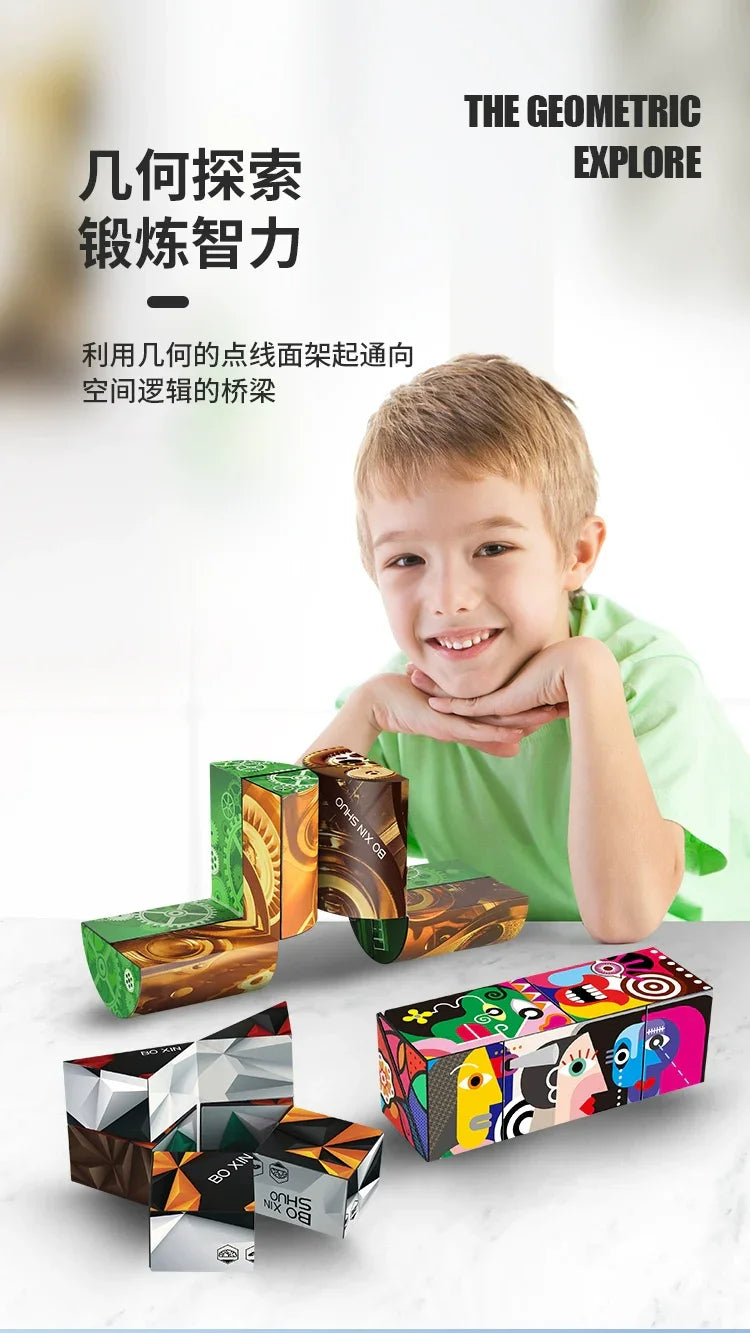 3D Geometric Magnetic Cube Sky Blue Variable Infinite Deformation Mechanical Cylindrical Educational Toy for Children and Men - Evallys.com