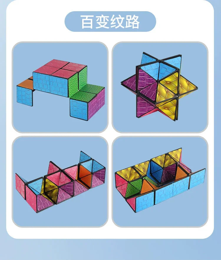 3D Geometric Magnetic Cube Sky Blue Variable Infinite Deformation Mechanical Cylindrical Educational Toy for Children and Men - Evallys.com
