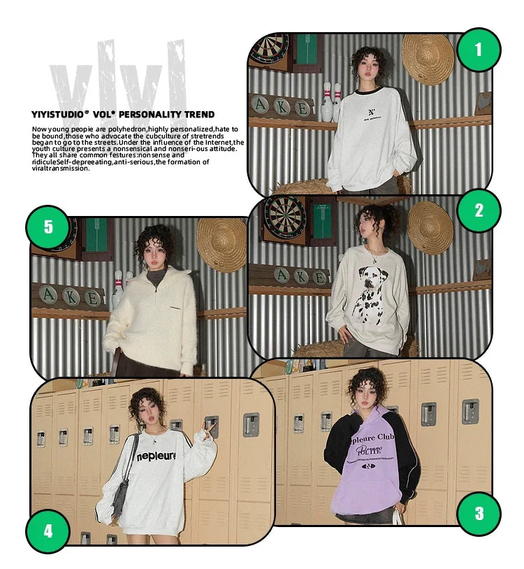 American Style Retro Alphabet Padded Fleece Sweater Women's Hooded Autumn and Winter 2023 New Winter Oversize Coat Fashion - Evallys.com