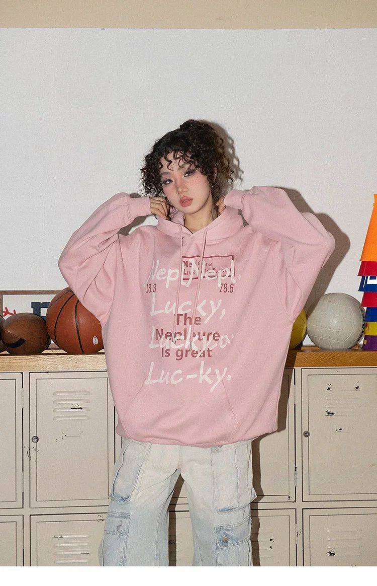 American Style Retro Alphabet Padded Fleece Sweater Women's Hooded Autumn and Winter 2023 New Winter Oversize Coat Fashion - Evallys.com