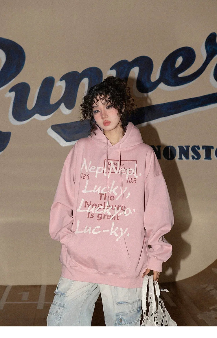 American Style Retro Alphabet Padded Fleece Sweater Women's Hooded Autumn and Winter 2023 New Winter Oversize Coat Fashion - Evallys.com