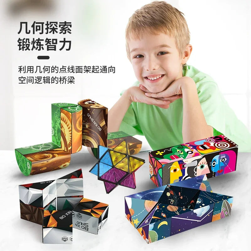 3D Geometric Magnetic Cube Sky Blue Variable Infinite Deformation Mechanical Cylindrical Educational Toy for Children and Men - Evallys.com
