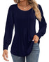 Ficerd Women's Puff Long Sleeve Tunic Tops Pleated Crew Neck Blouses Dressy Casual Loose Fit Fall and Winter Shirts Pink Floral Large - Evallys.com