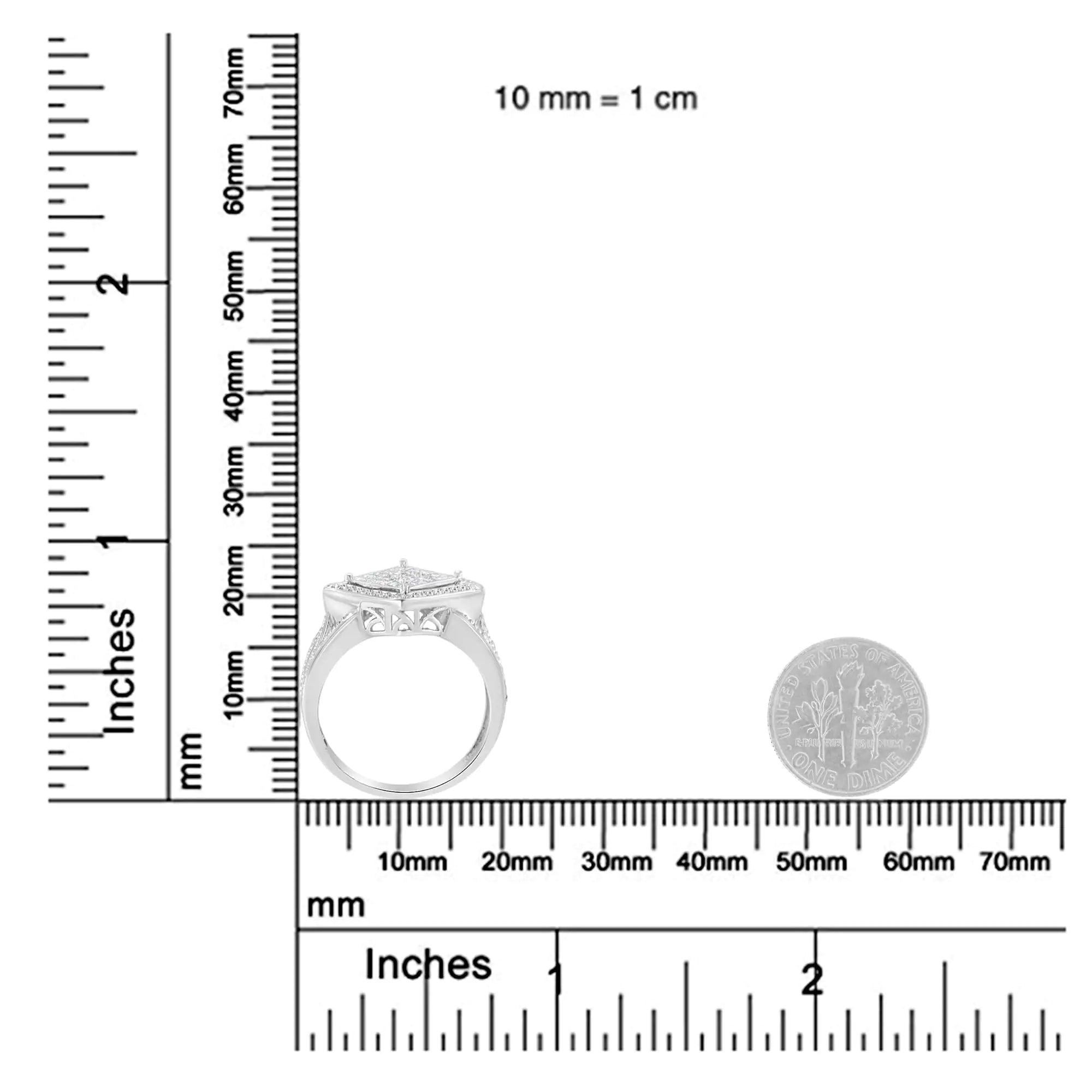 .925 Sterling Silver 2/5 Cttw Princess Cut Diamond Square On Point Cluster Composite Cocktail Ring (H-I Color, SI1-SI2 Clarity) - Evallys.com # #