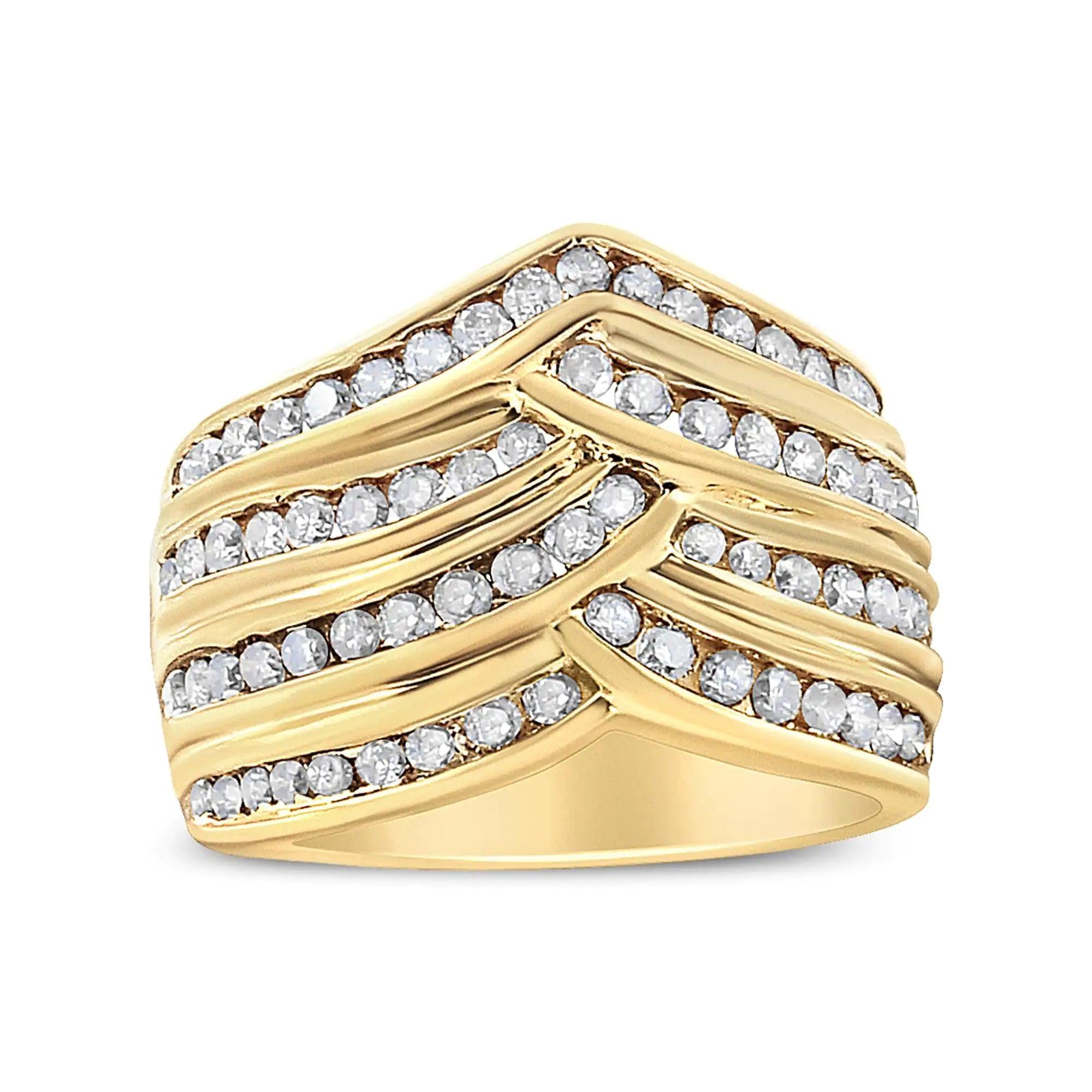 10K Yellow Gold Plated .925 Sterling Silver 1 1/2 Cttw Diamond Channel Band (Champagne Color, I2-I3 Clarity) Ring - Evallys.com # #