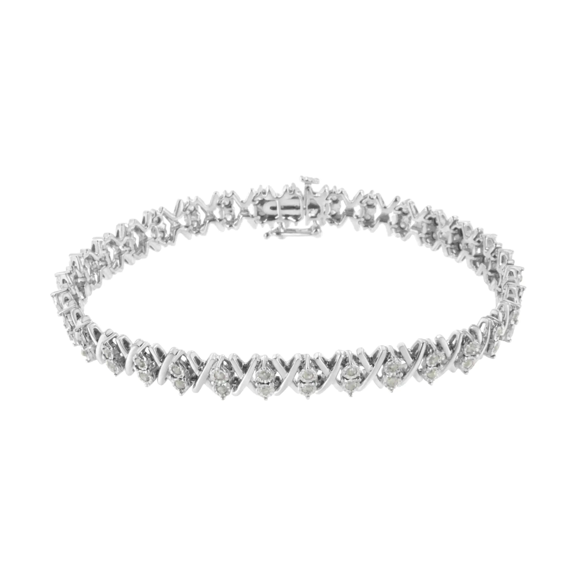 .925 Sterling Silver 1.0 Cttw Diamond Miracle-Set X-Link 7" Tennis Bracelet (I-J Color, I3 Clarity) - Evallys.com # #