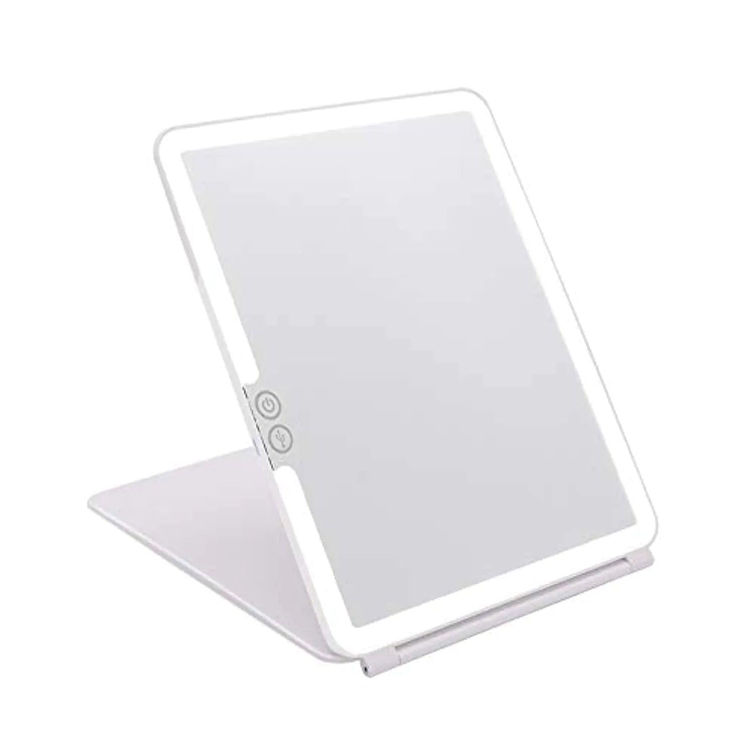 deweisn Folding Lighted Makeup Mirror with 72 LEDs 3 Colors Light Modes USB Rechargable 1800mA Batteries Portable Ultra Thin Compact Vanity Mirror Dimmable Travel Mirror White - Evallys.com # #