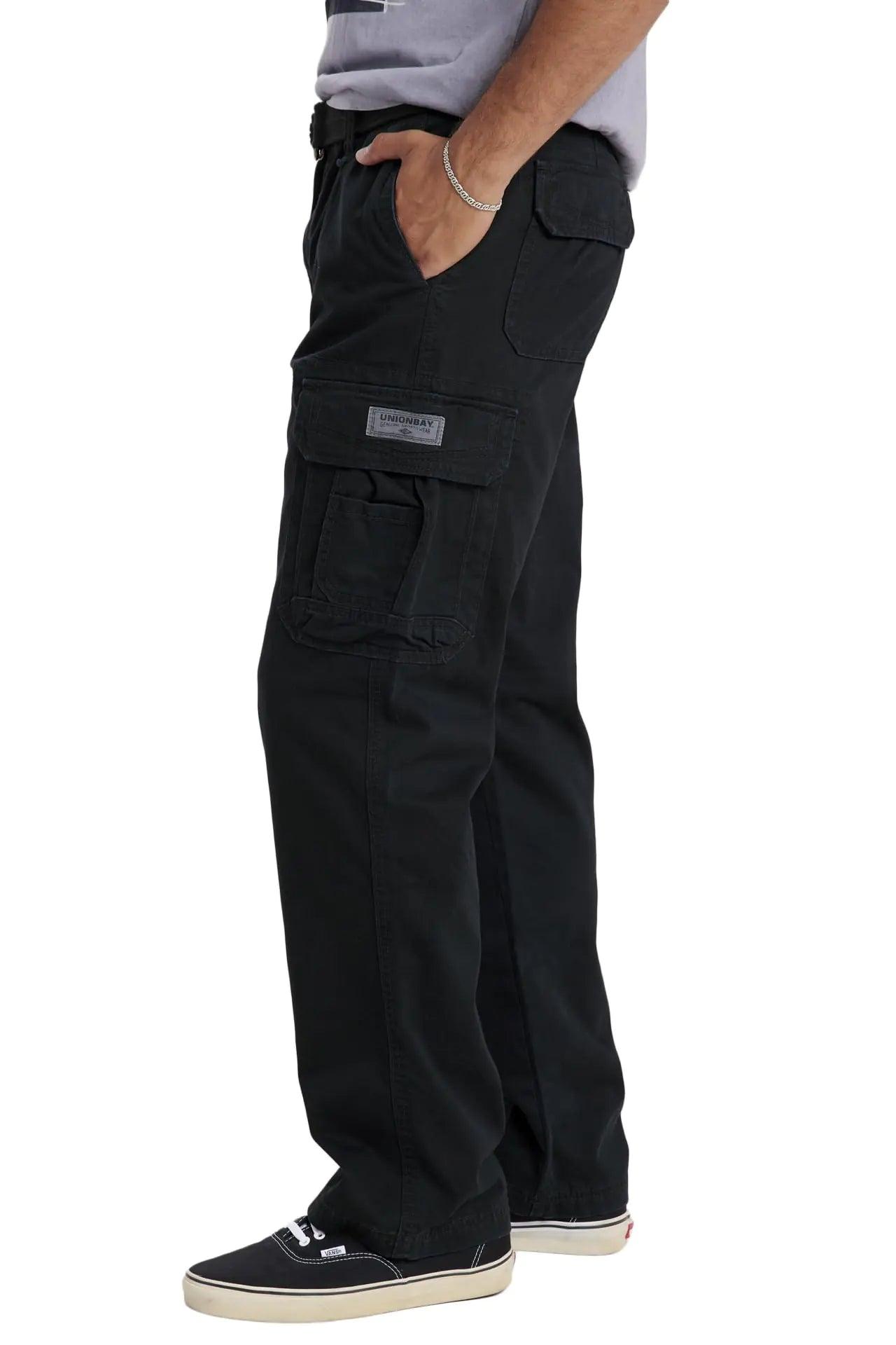 UNIONBAY Men's Survivor Iv Relaxed Fit Cargo Pant-Reg and Big and Tall Sizes 40W x 34L Black - Evallys.com # #