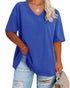 Women's Plus Size V Neck T Shirts Summer Half Sleeve Tees Casual Loose Fit Cotton Tunic Tops XX-Large Plus Khaki - Evallys.com