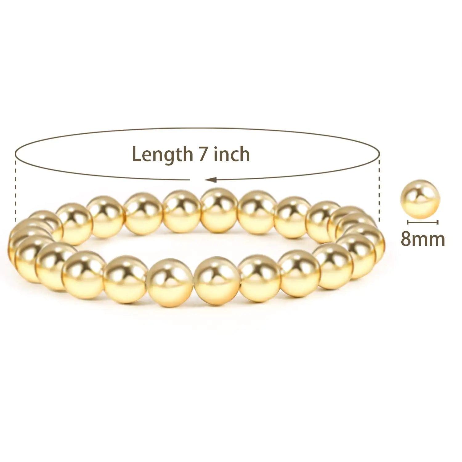 Badu Gold Bead Bracelet for Women 14K Gold Plated Bead Ball Bracelet Stretchable Elastic Hypoallergenic Bohemian Stackable Bracelet Style-25 - Evallys.com # #