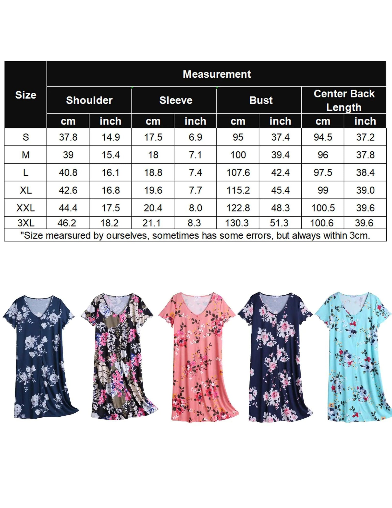 Ekouaer Women's Nightshirt Short Sleeve Button Down Nightgown V-Neck Sleepwear Pajama Dress White Flowers Small - Evallys.com # #