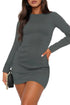 WIHOLL Women's Long Sleeve Boat Neck Mini Dress Slim Fit Party Club Bodycon Fall Dresses 2024 J - Deep Grey XX-Large - Evallys.com