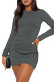 WIHOLL Women's Long Sleeve Boat Neck Mini Dress Slim Fit Party Club Bodycon Fall Dresses 2024 J - Deep Grey XX-Large - Evallys.com
