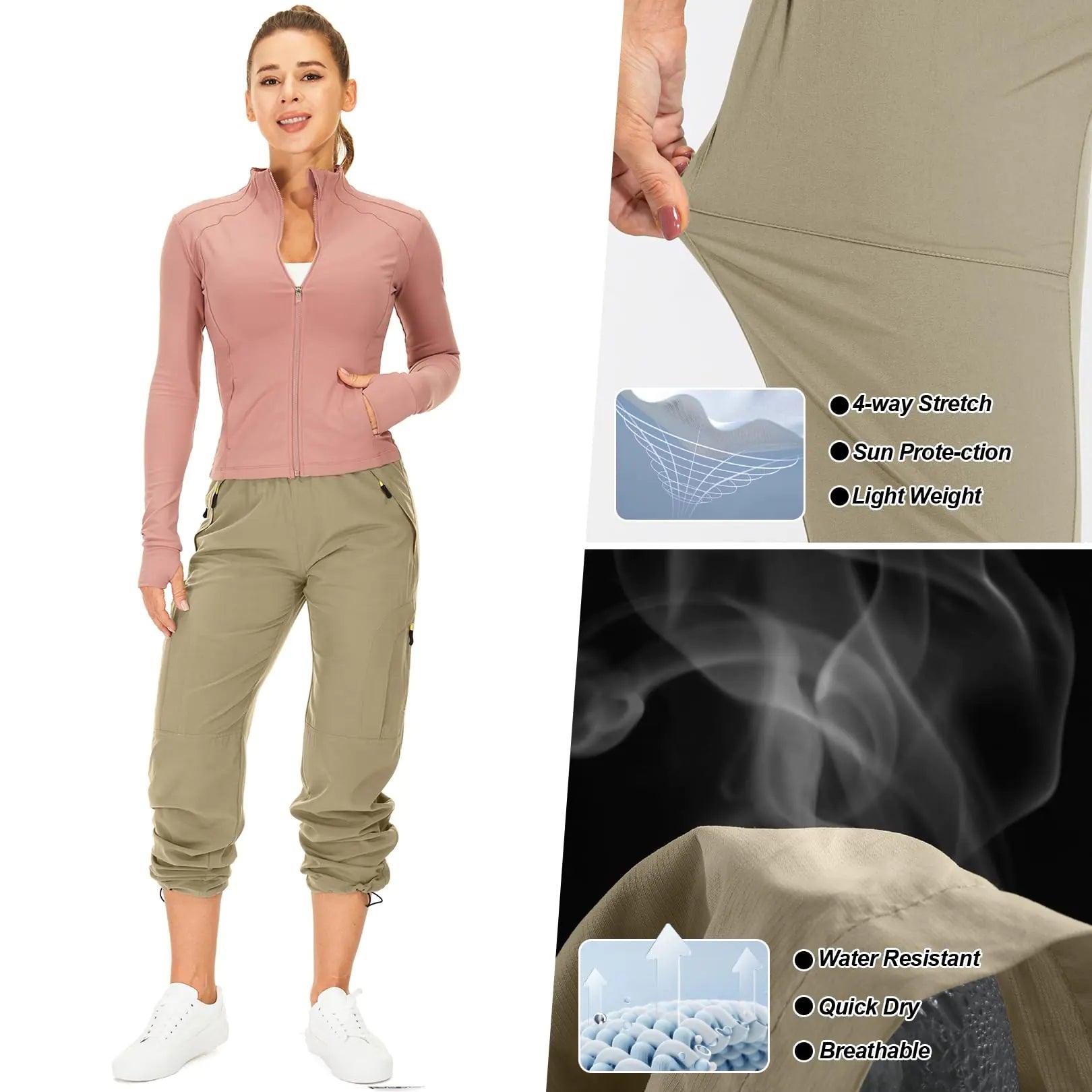 Womens Hiking Pants Quick Dry UPF 50 Travel Golf Pants lightweight Camping Work Cargo Pants Zipper Pockets Khaki Small - Evallys.com # #