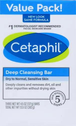 Cetaphil Bar Soap, Deep Cleansing Face and Body Bar, Pack of 3, For Dry to Normal, Sensitive Skin, Soap Free, Hypoallergenic, Paraben Free, Removes Makeup, Dirt and Oil 4.5 Ounce (Pack of 3) - Evallys.com # #