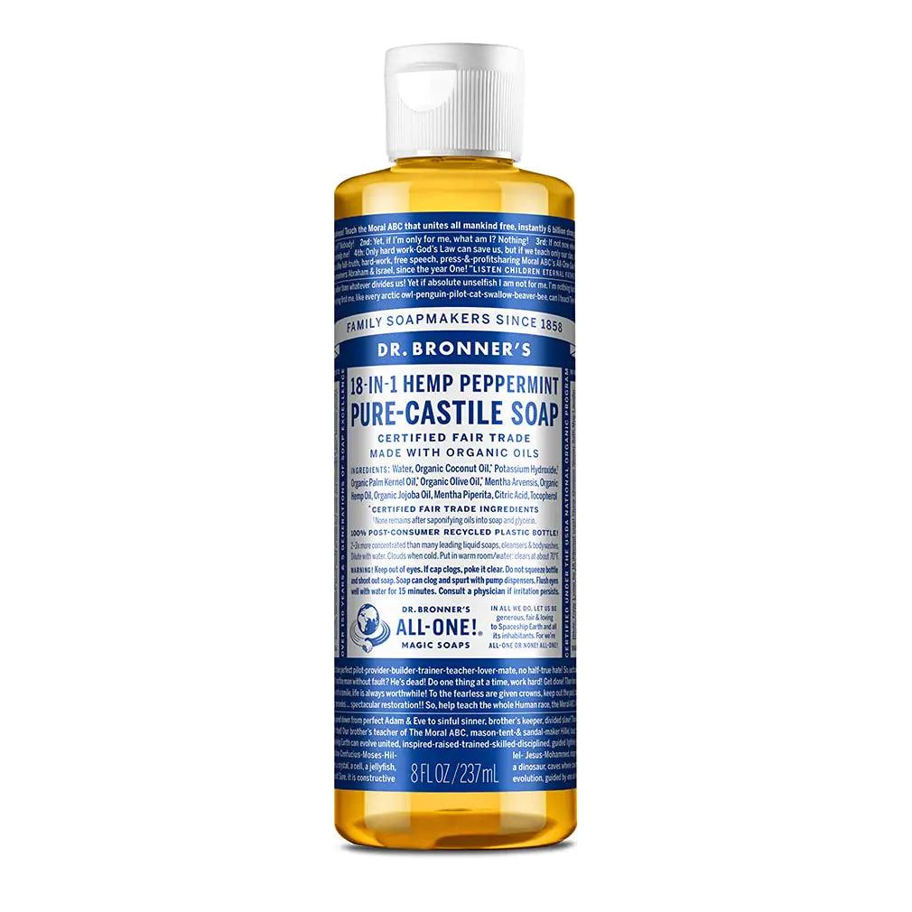 Dr. Bronner's - Pure-Castile Liquid Soap (Peppermint, 8 ounce) - Made with Organic Oils, 18-in-1 Uses: Face, Body, Hair, Laundry, Pets and Dishes, Concentrated, Vegan, Non-GMO - Evallys.com # #