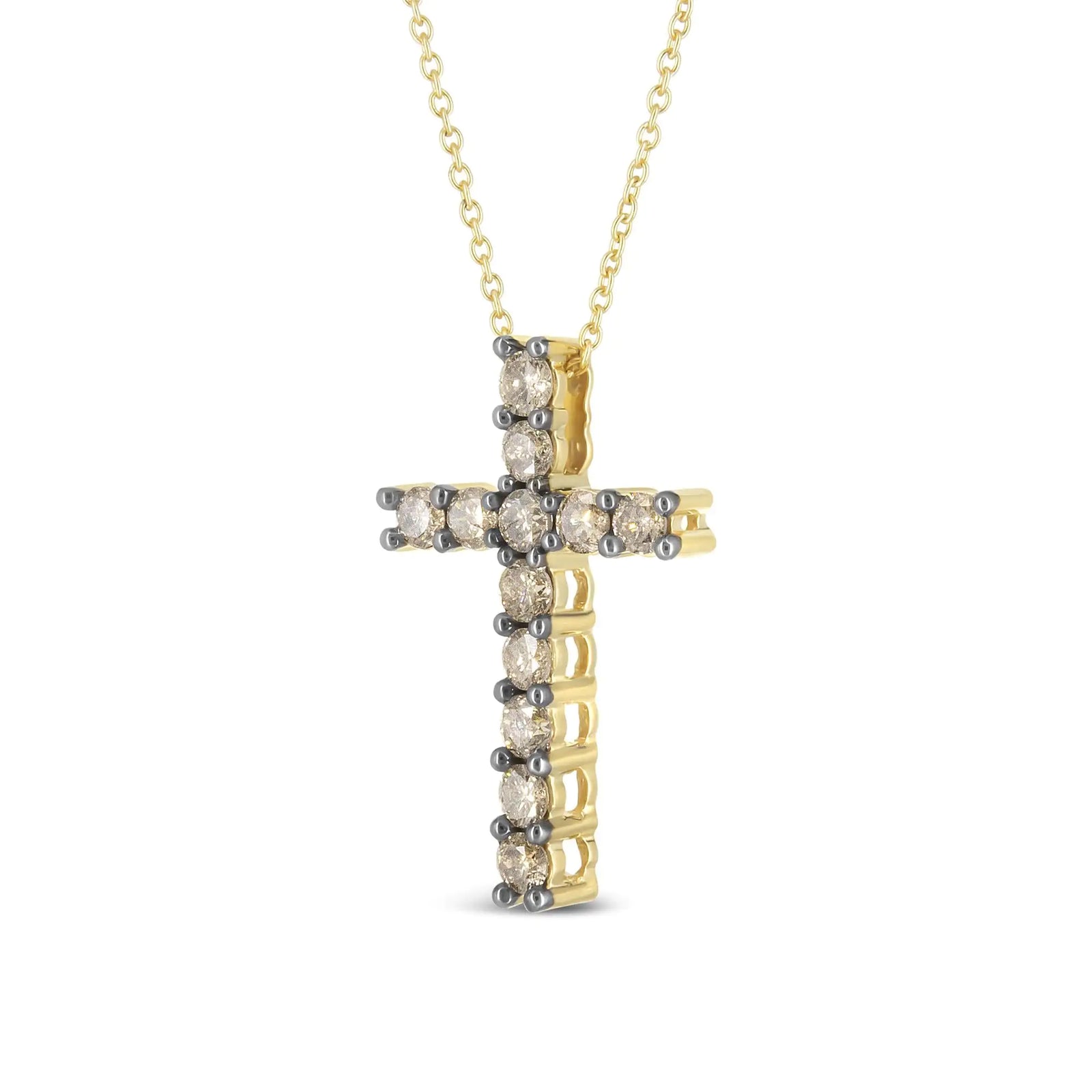 10K Yellow Gold Plated .925 Sterling Silver 1.00 Cttw Traditional Diamond Cross 18