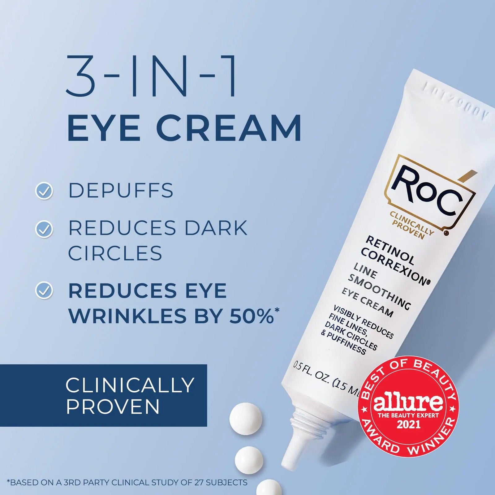 RoC Retinol Correxion Under Eye Cream for Dark Circles & Puffiness, Daily Wrinkle Cream, Anti Aging Line Smoothing Skin Care Treatment for Women and Men, 0.5 oz (Packaging May Vary) 0.5 Fl Oz (Pack of 1) - Evallys.com # #