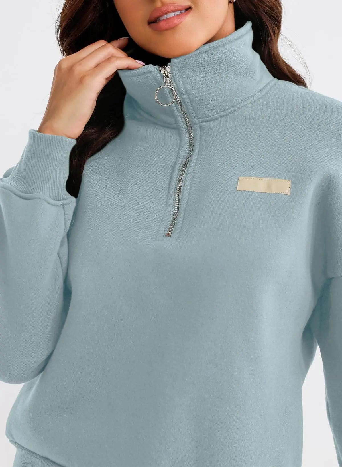 Herseas Women 2 Piece Outfits Sweatsuit Lounge Set Half Zip Pullover with Jogger Airport Tracksuit Matching Pants Set XX-Large Mist Blue - Evallys.com # #