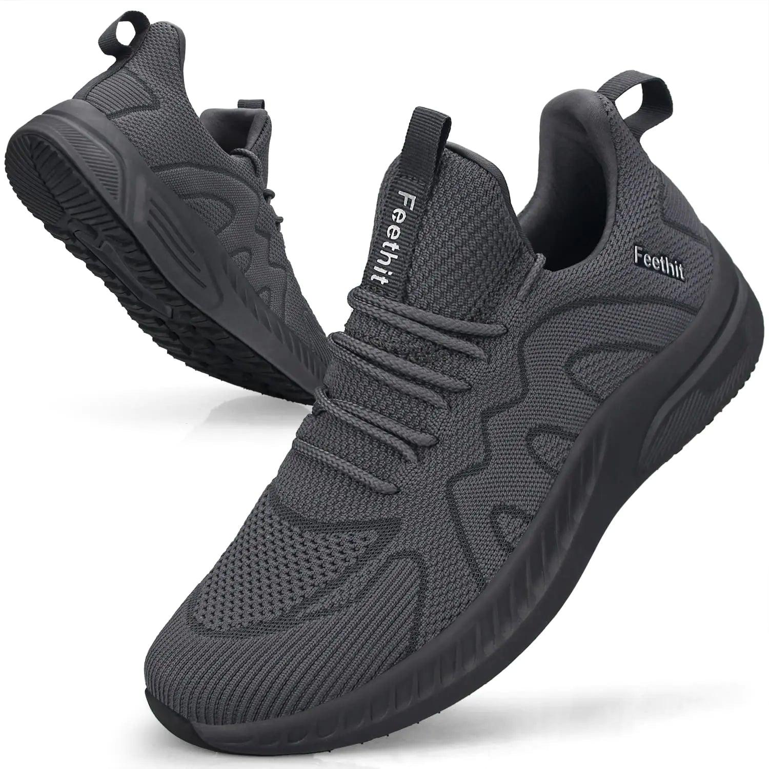 Feethit Mens Non Slip Walking Sneakers Lightweight Breathable Slip on Running Shoes Athletic Gym Tennis Shoes for Men 12 Dark Gray - Evallys.com # #