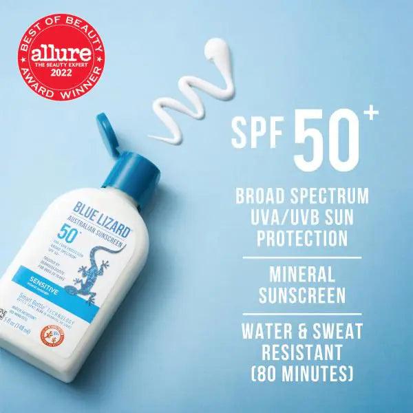 Blue Lizard Sensitive Mineral Sunscreen Lotion Bundle, SPF 50+, 3 oz Tube and 5 oz Bottle SPF 50+ 4 Fl Oz (Pack of 2) - Evallys.com # #