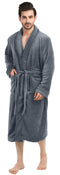 NY Threads Luxurious Men's Shawl Collar Fleece Bathrobe Spa Robe Large-X-Large Grey - Evallys.com