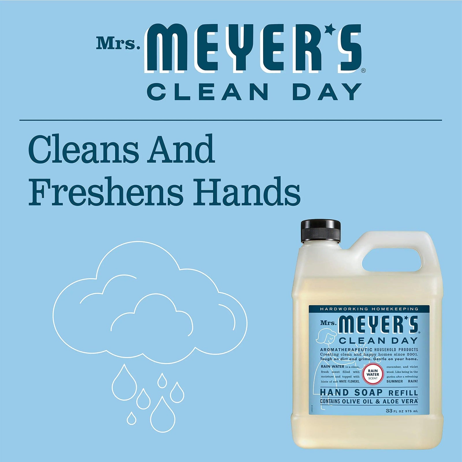 MRS. MEYER'S CLEAN DAY Liquid Hand Soap Refill, Rainwater, 33 OZ Rain Water 33 Fl Oz (Pack of 1) - Evallys.com # #