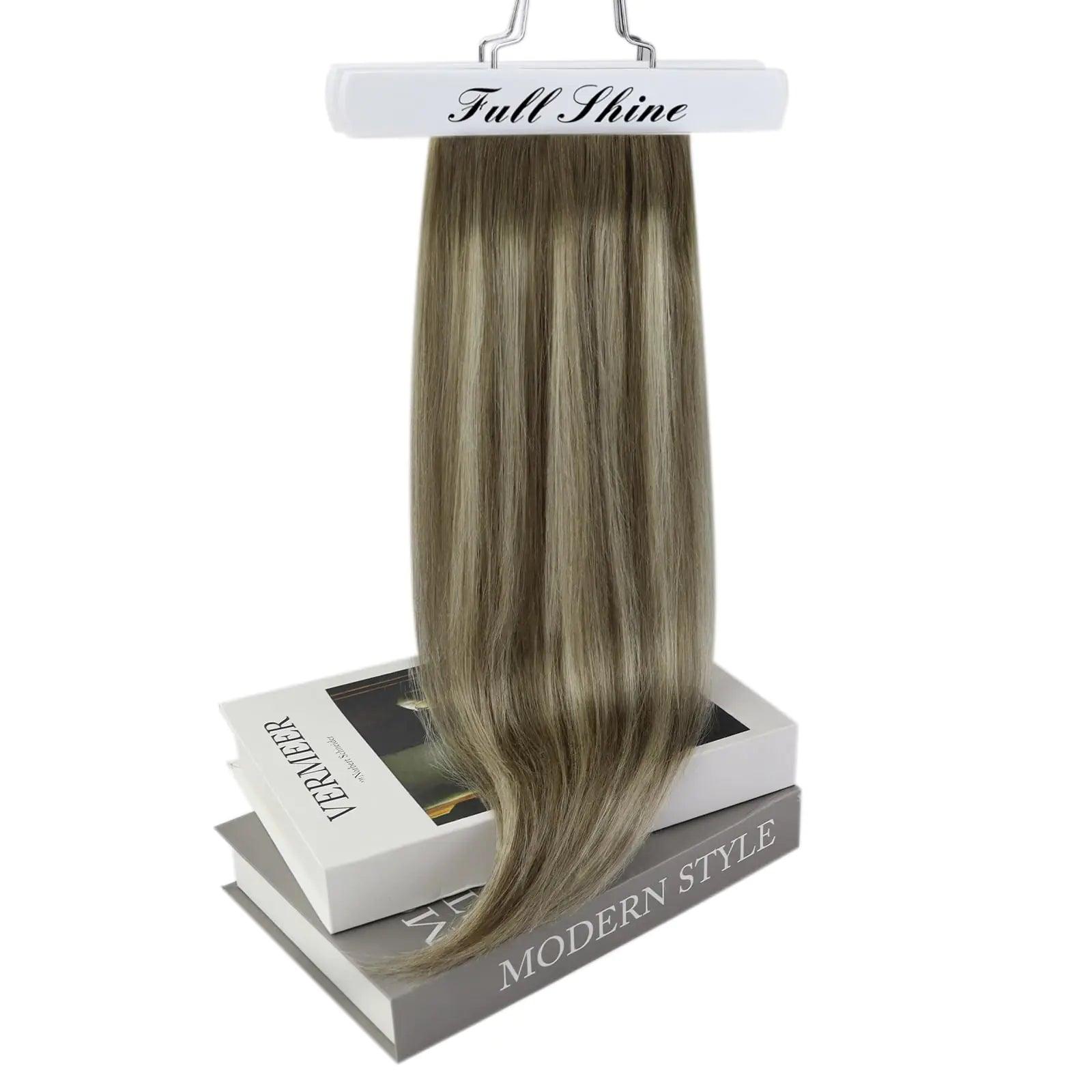 Full Shine Clip in Human Hair Extensions 20 Inch Seamless Clip in Hair Extensions Straight Remy Hair Cool Taupe Ombre Highlight Blonde Damage Free Hair Extensions Clip ins 20 Inch(Pack of 1) #7/800/7 Cool Taupe Mix Blonde - Evallys.com # #