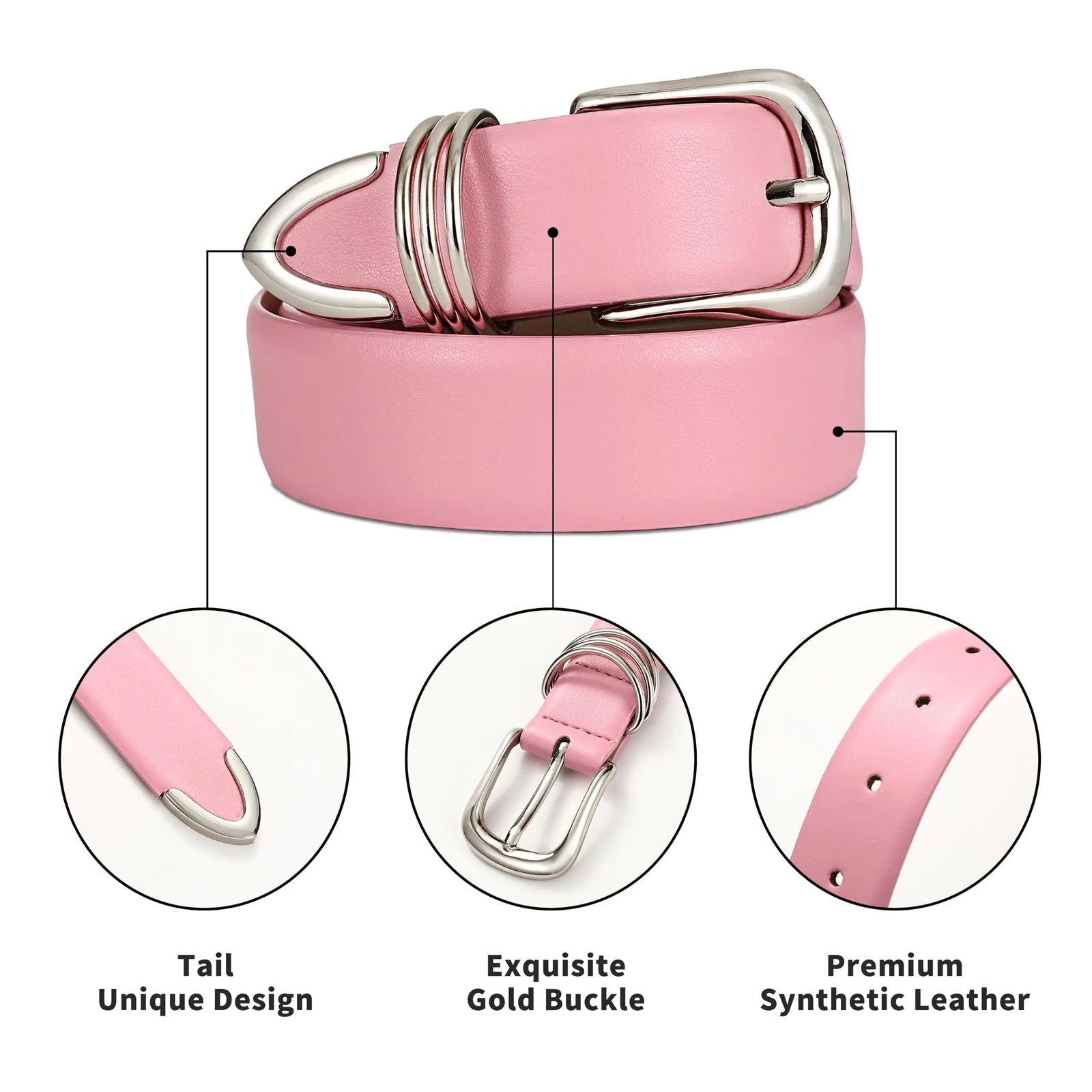 Women's Leather Belts with Gold Buckle Fashion Leather Waist Belt Elegant Ladies Belts for Jeans Dress & Casual Wear Pink+sliver S: Fit Waist Size 26