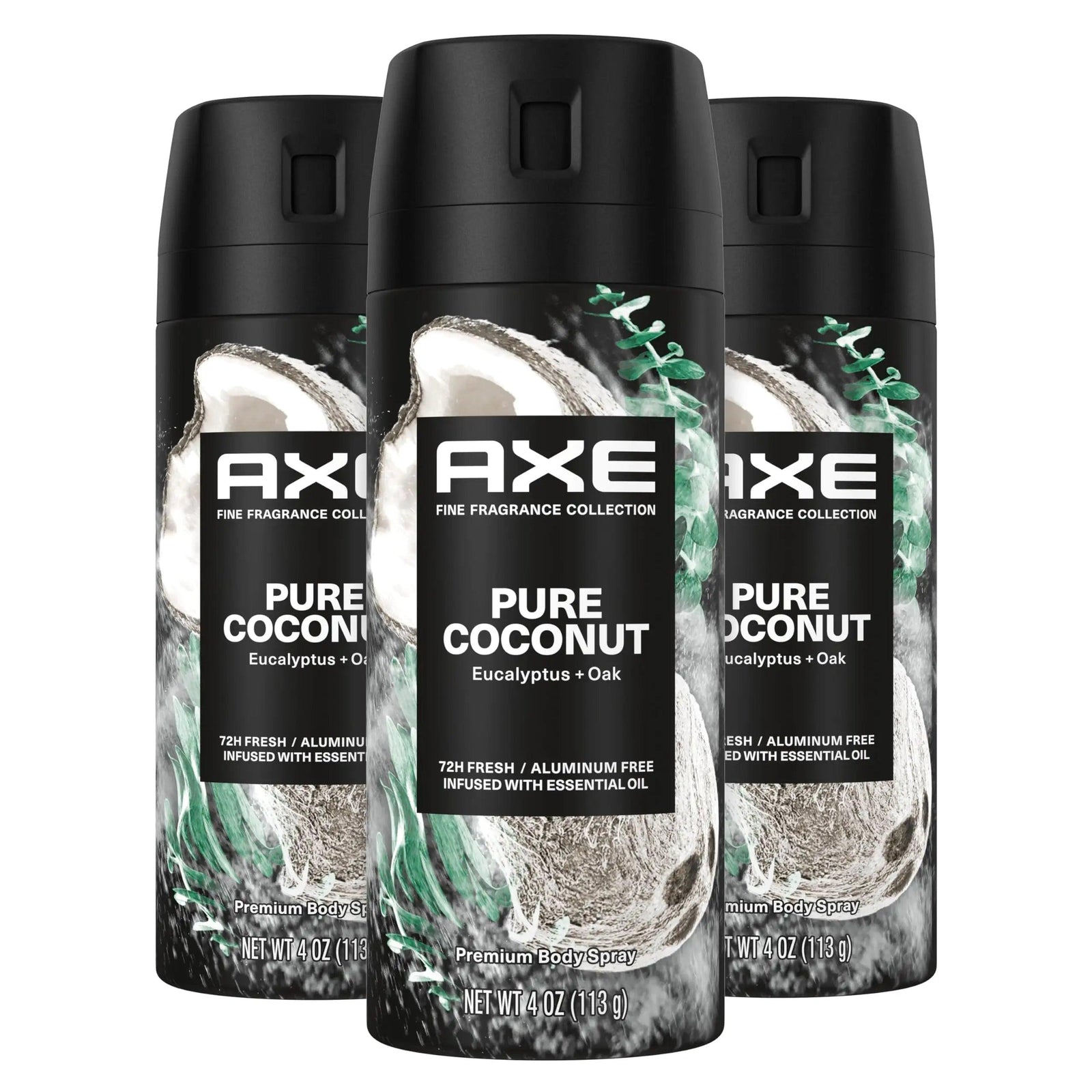 AXE Fine Fragrance Collection Premium Deodorant Body Spray for Men Pure Coconut 3 Count with 72H Odor Protection and Freshness Infused with Coconut, Eucalyptus, and Oak Essential Oils 4 oz 4 Ounce (Pack of 3) - Evallys.com # #