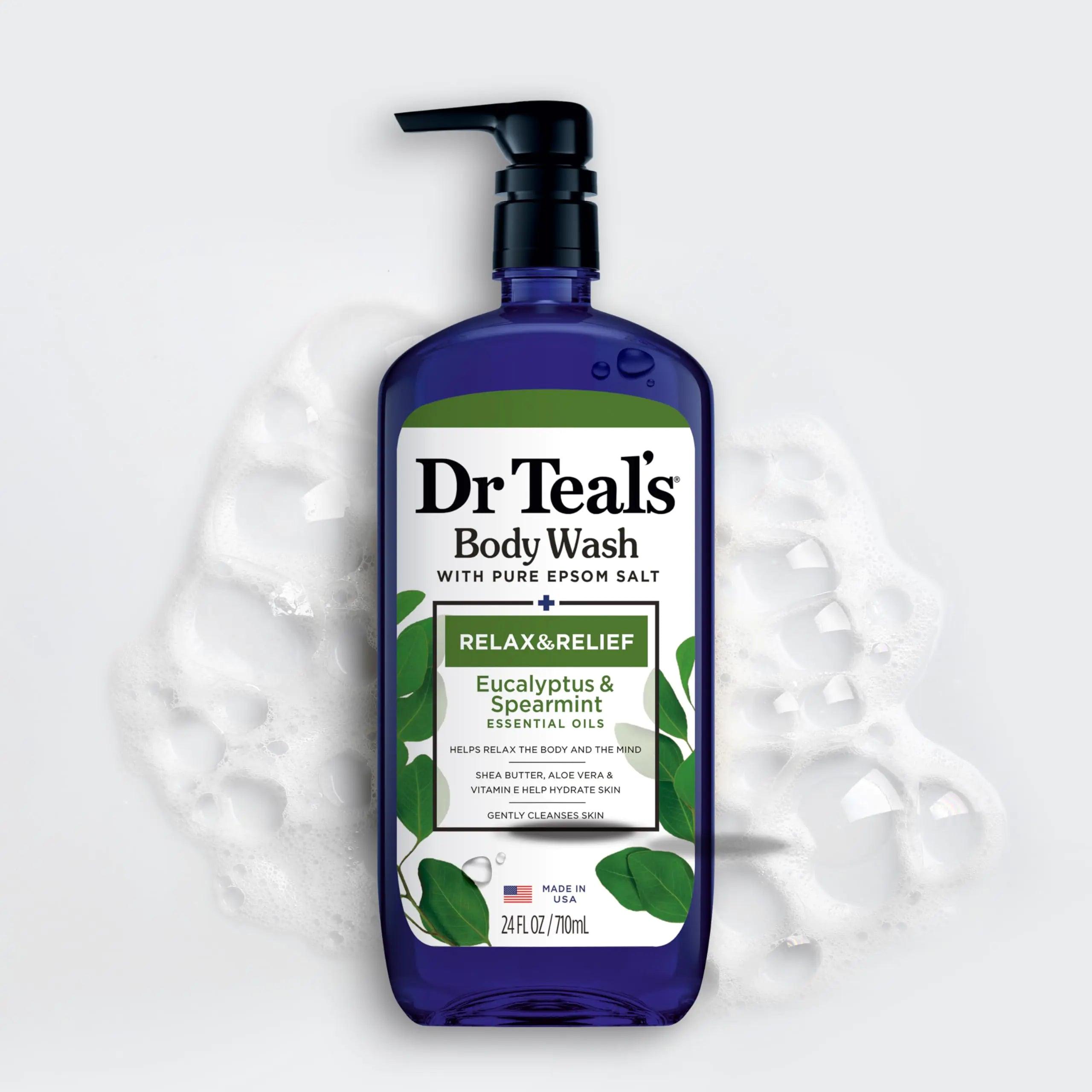 Dr Teal's Body Wash with Pure Epsom Salt, Relax & Relief with Eucalyptus & Spearmint, 24 fl oz (Pack of 4) (Packaging May Vary) - Evallys.com # #
