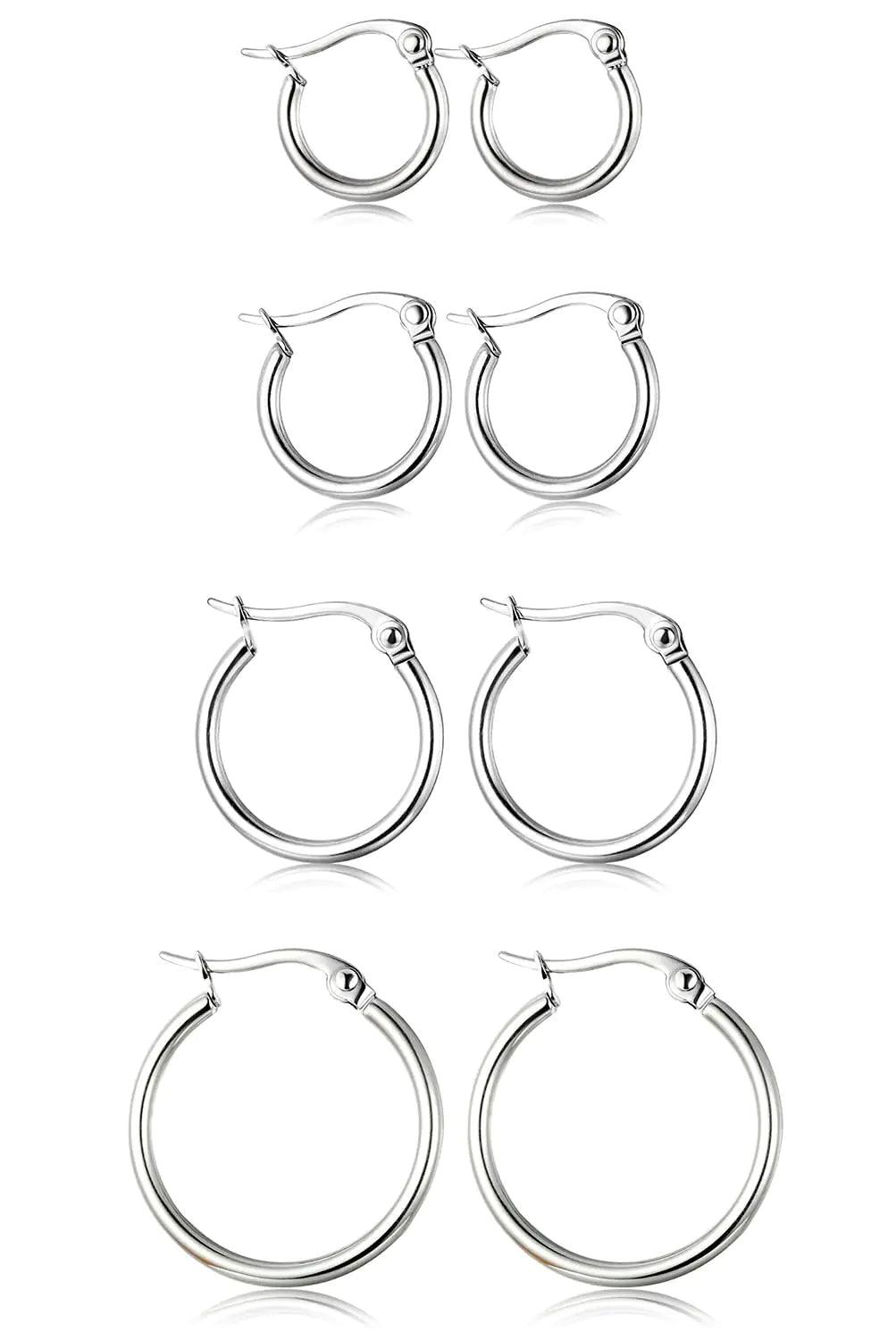 ORAZIO 4 Pairs Stainless Steel Hoop Earrings Set Cute Huggie Earrings for Women,10MM-20MM A: Silver-tone,4 pairs - Evallys.com # #