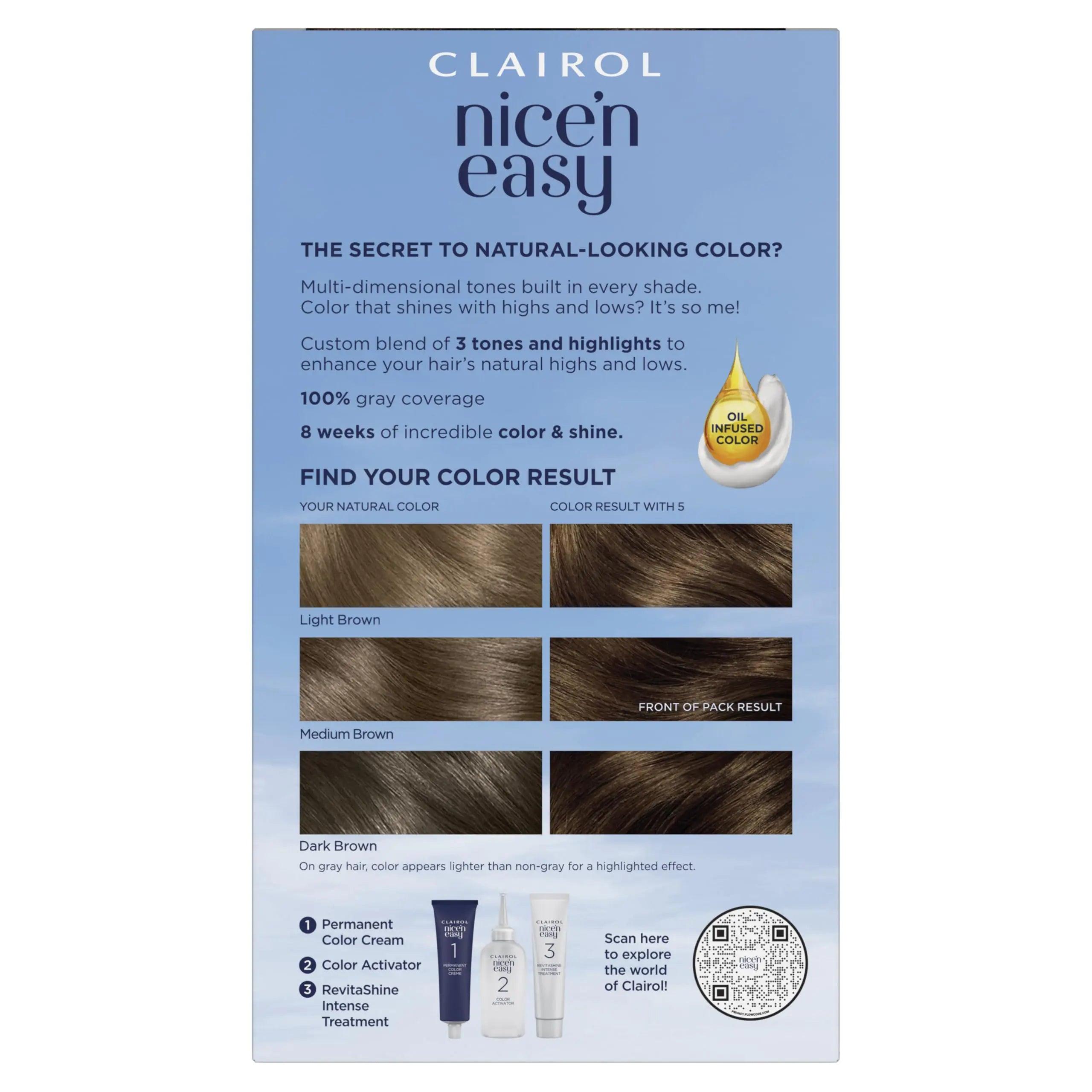 Clairol Nice'n Easy Permanent Hair Dye, 5 Medium Brown Hair Color, Pack of 1 6.26 Fl Oz (Pack of 1) - Evallys.com # #